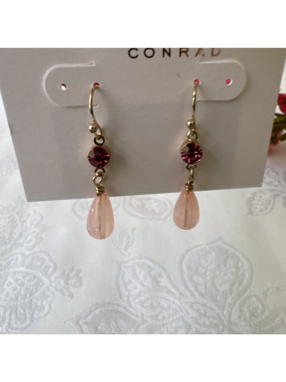 LC Lauren Conrad Dainty Earrings Dangle Beads Pink GoldTone 1.5" Summer NEW - Picture 6 of 6